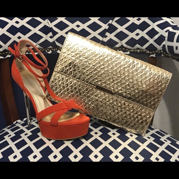 Gold foil snakeskin envelope clutch handbag - Picture 1 of 7